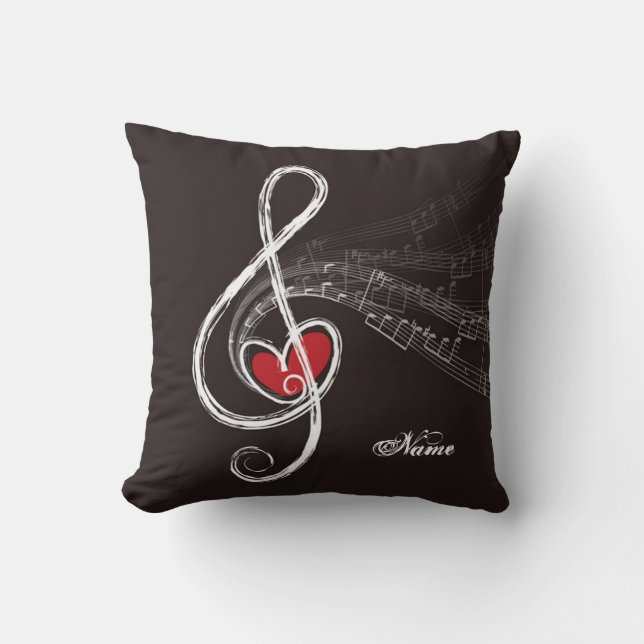 I HEART MUSIC Treble Clef Black Personalised Cushion (Front)
