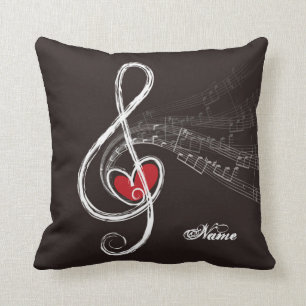 I HEART MUSIC Treble Clef Black Personalised Cushion
