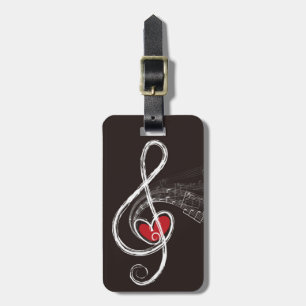 I HEART MUSIC Treble Clef Black Personalised Luggage Tag