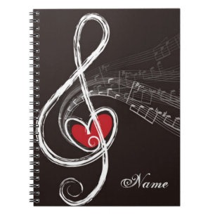 I HEART MUSIC Treble Clef Black Personalised Notebook