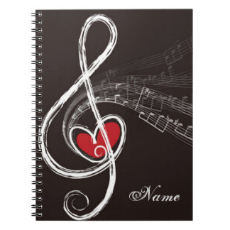 I HEART MUSIC Treble Clef Black Personalised Notebook