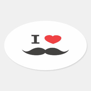 I Heart Mustache Oval Sticker