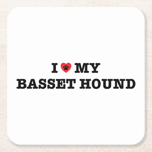 I Heart My Basset Hound Square Paper Coaster (Front)