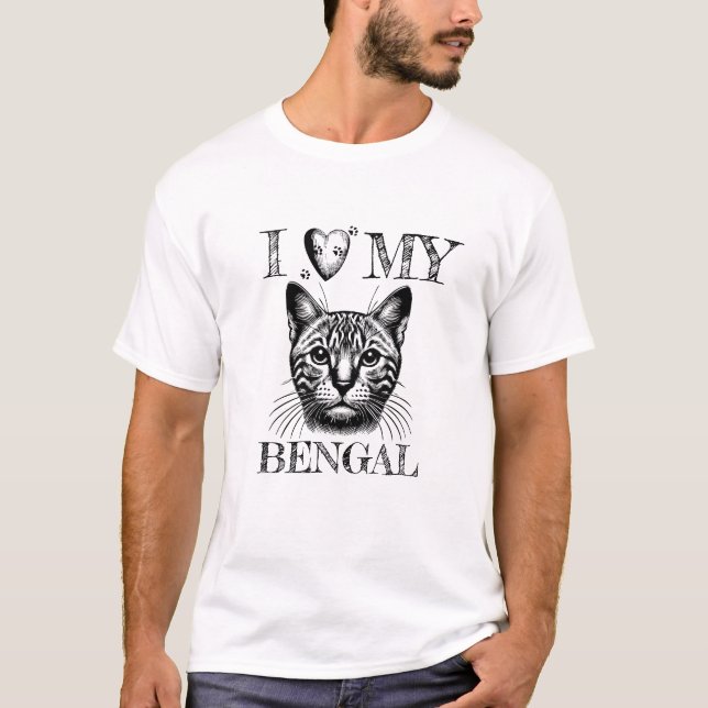 I Heart My Bengal, Cat Pawprints Black T-Shirt (Front)