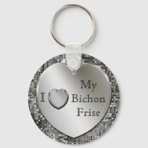 I Heart My Bichon Frise Silver Heart Keychain