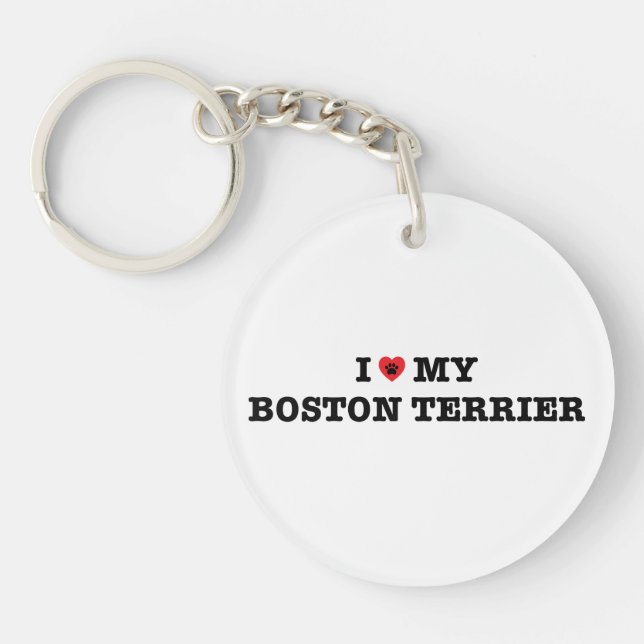 I Heart My Boston Terrier Acrylic Keychain (Front)