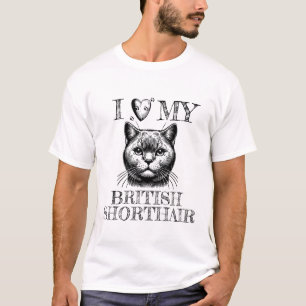 I Heart My British Shorthair, Cat Pawprints Black T-Shirt