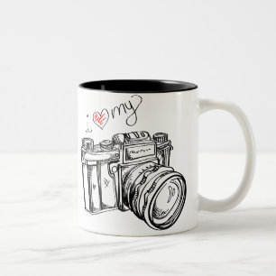 I Heart my Camera Black and White Coffee Cup