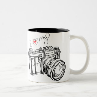 I Heart my Camera Black and White Coffee Cup