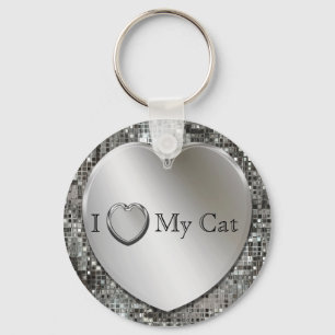 I Heart My Cat Silver Heart Keychain