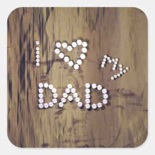 I Heart My Dad on Wood Graphic Square Sticker
