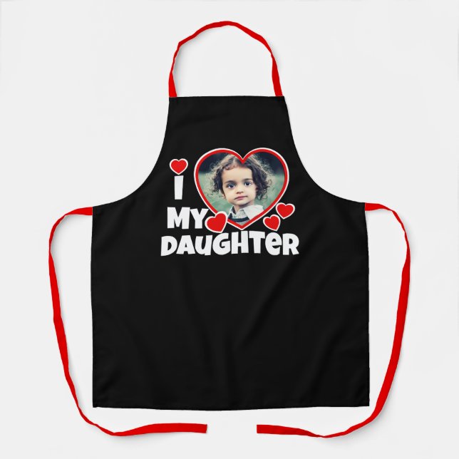 I Heart My Daughter Personalised Photo Black Apron (Front)