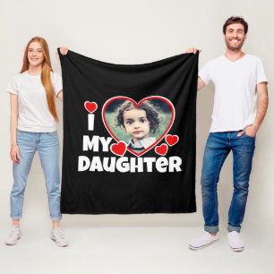 I Heart My Daughter Personalised Photo Black Fleece Blanket