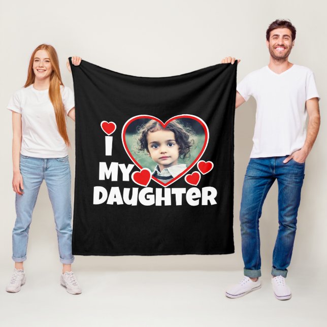 I Heart My Daughter Personalised Photo Black Fleece Blanket (In Situ)