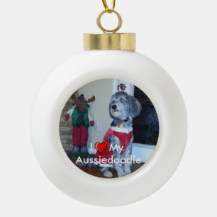 I heart my (Dog Breed) Ceramic Photo Ornament