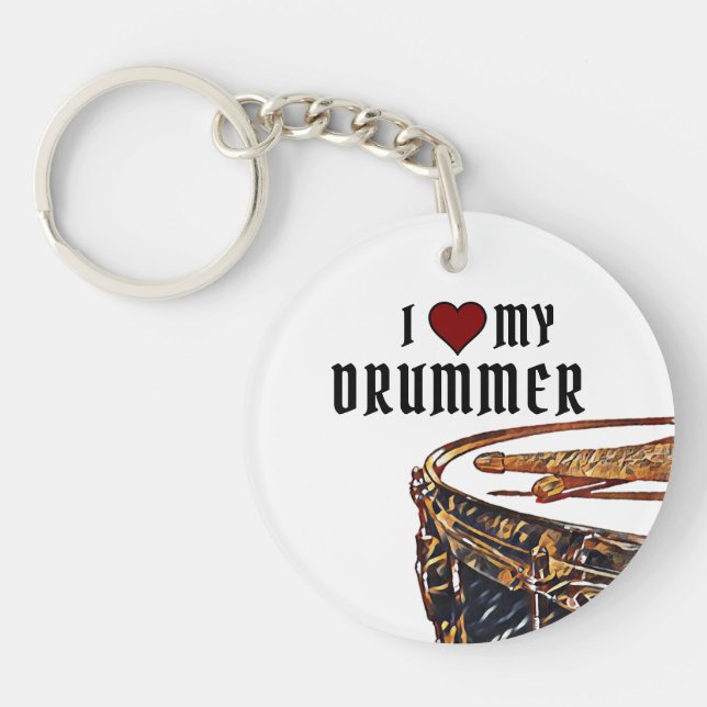 I *HEART* MY DRUMMER Snare Drum Sticks Drumming  K Key Ring (Front)