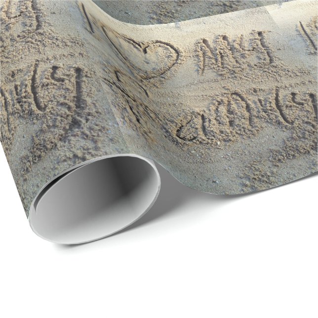 I heart my family, sand writing beach love quote wrapping paper (Roll Corner)