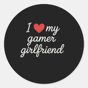 I Heart My Gamer Girlfriend Cute Cursive Red Heart Classic Round Sticker