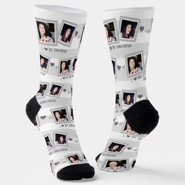 I Heart My Girlfriend Grey Two Photo Socks (Angled)