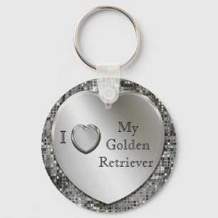 I Heart My Golden Retriever Heart Keychain