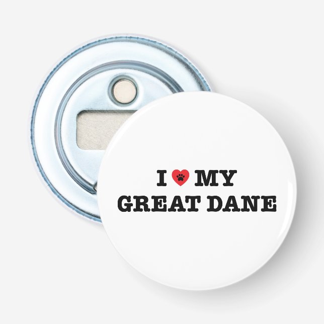 I Heart My Great Dane Bottle Opener Fridge Magnet (Front)