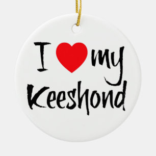 I Heart My Keeshond Dog Ceramic Tree Decoration