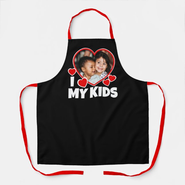 I Heart My Kids Personalised Photo Black Apron (Front)