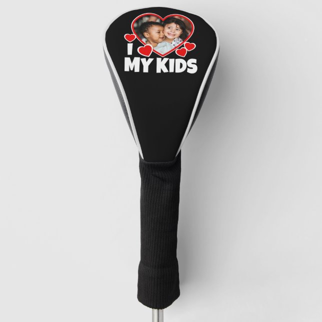I Heart My Kids Personalised Photo Golf Head Cover (Front)