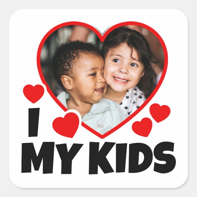 I Heart My Kids Personalised Photo Square Sticker (Front)