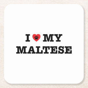 I Heart My Maltese Square Paper Coaster