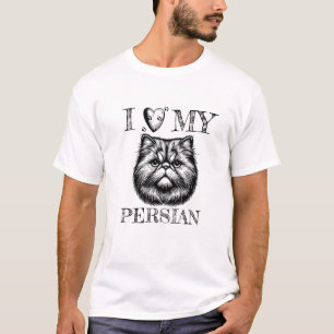 I Heart My Persian, Cat and Pawprints Black T-Shirt