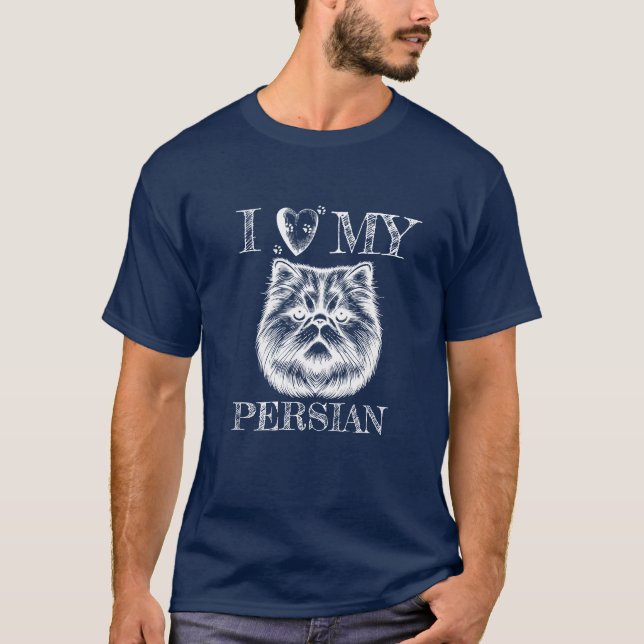 I Heart My Persian, Cat and Pawprints White T-Shirt (Front)