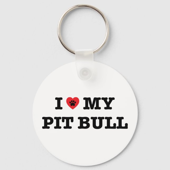 I Heart My Pit Bull Button Keychain (Front)