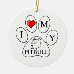 I heart my pit bull paw - dog, pet, best friend ceramic tree decoration