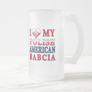 I Heart My Polish American Babcia Frosted Glass Beer Mug