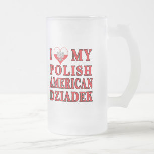 I Heart My Polish American Dziadek Frosted Glass Beer Mug
