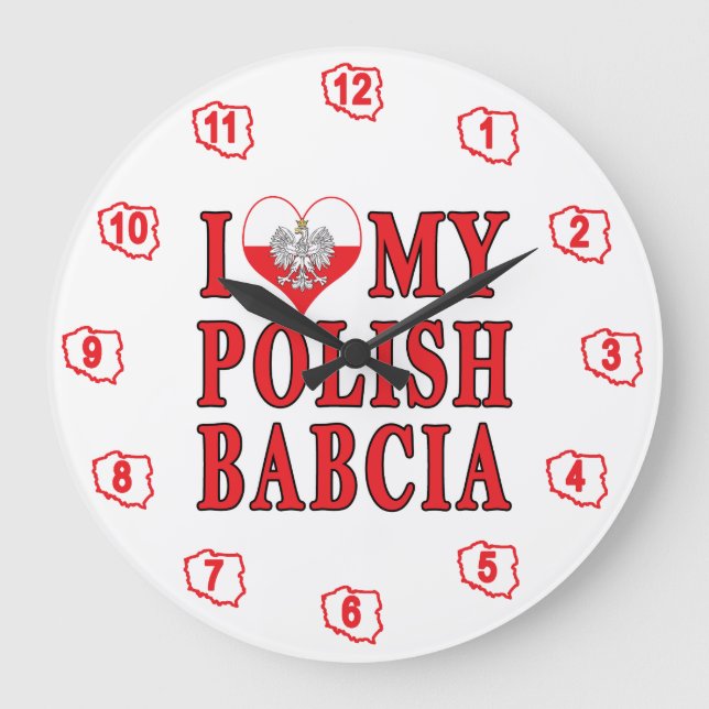 I Heart My Polish Babcia Large Clock (Front)
