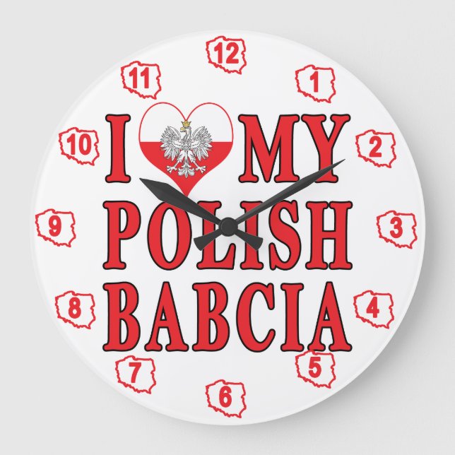 I Heart My Polish Babcia Large Clock (Front)