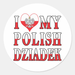 I Heart My Polish Dziadek Classic Round Sticker