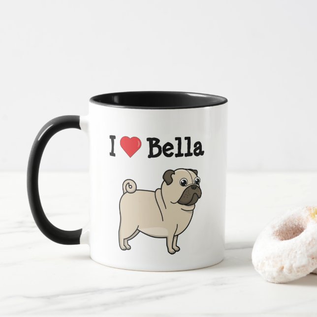 I "heart" my pug & custom name coffee mug (With Donut)