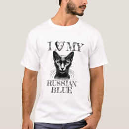 I Heart My Russian Blue, Cat Pawprints Black T-Shirt