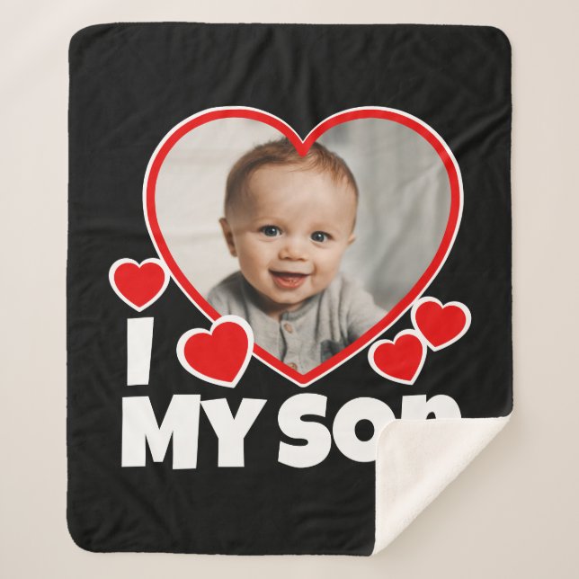 I Heart My Son Personalised Photo Sherpa Blanket (Front)