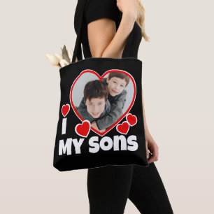 I Heart My Sons Personalised Photo Black Tote Bag