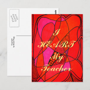 "I Heart My Teacher" appreciation postcard