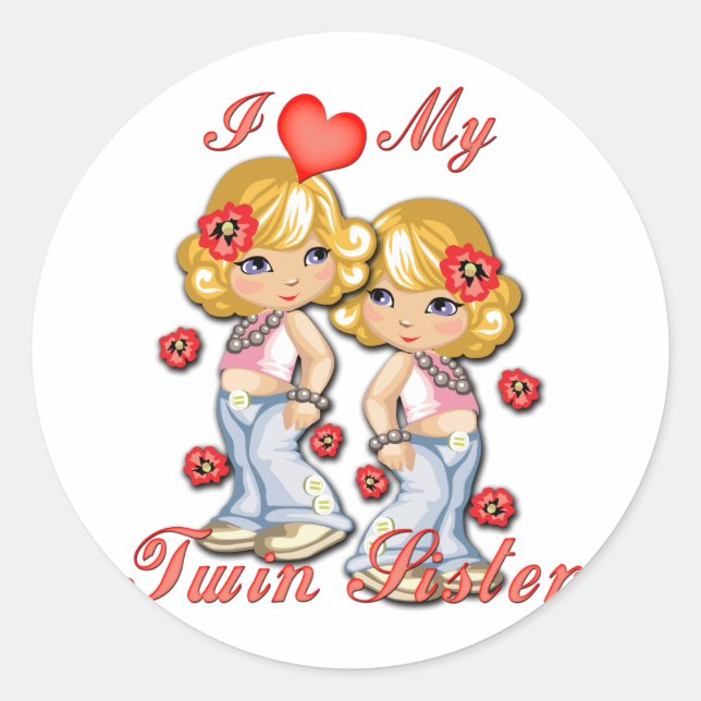 I (Heart) my Twin Sister Classic Round Sticker (Front)