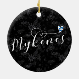 I Heart Mykonos, Greece Ceramic Tree Decoration