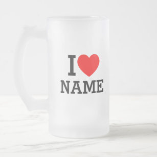 I Heart Name Frosted Glass Beer Mug