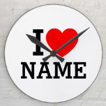 I Heart Name Round Clock<br><div class="desc">Write your desired Name or Text on the name Section.</div>