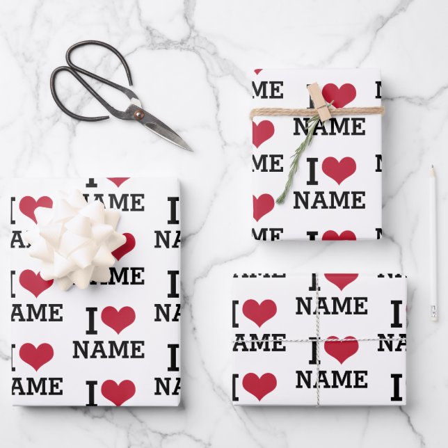 I Heart Name Wrapping Paper Sheet (Front)