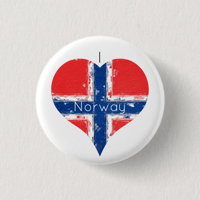 I Heart Norway Distressed Painted Heart Flag 3 Cm Round Badge (Front)